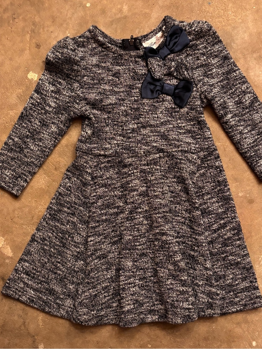 Rare Editions Girls' Grey Knit Bow-Accent Dress